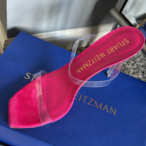 Stuart Weitzman lucite Aleena heel pink suede sz 8.5 - Picture 7 of 7